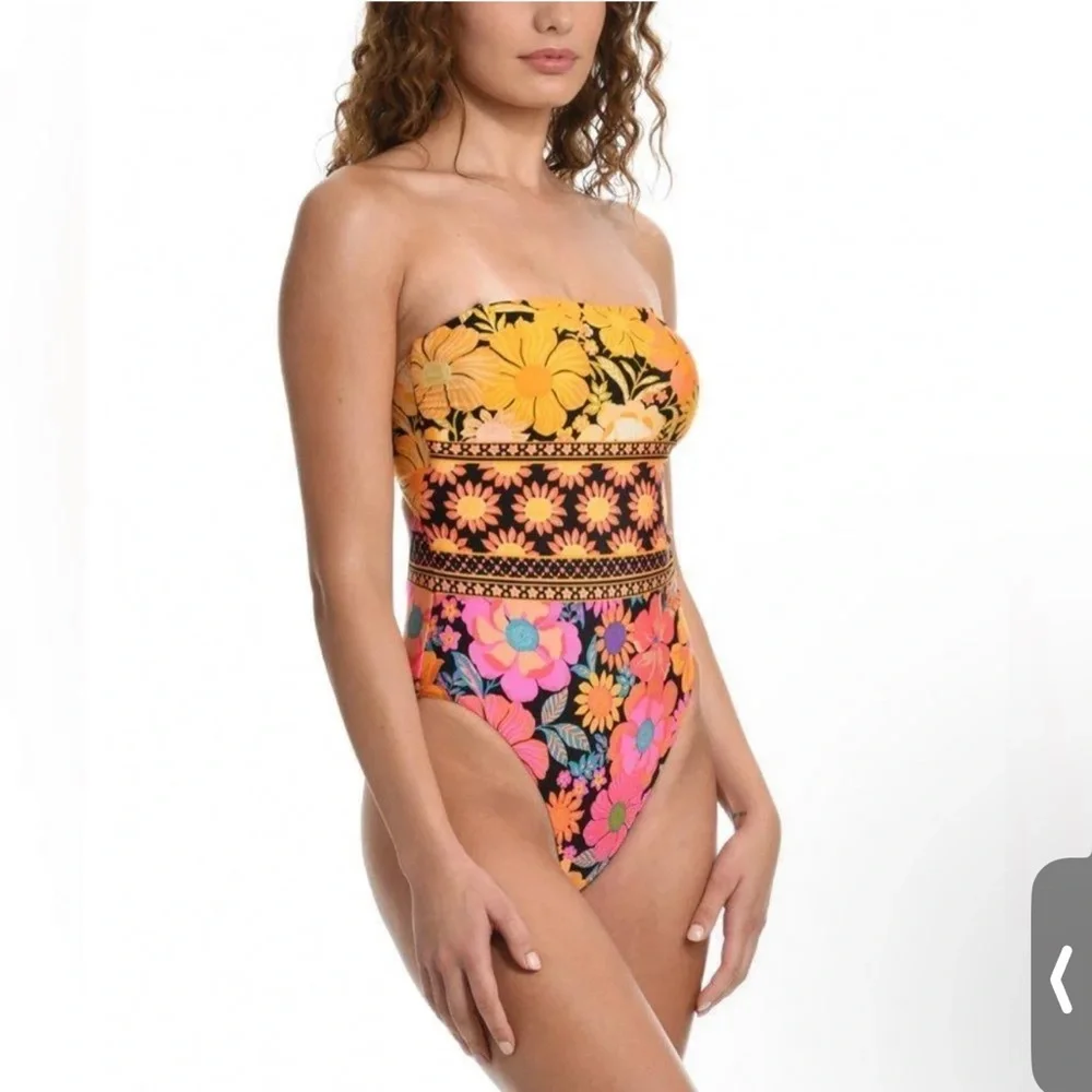 NWT Sunshine 79 Flower Power Bandeau One‎ Piece Bathing Suit Size 12